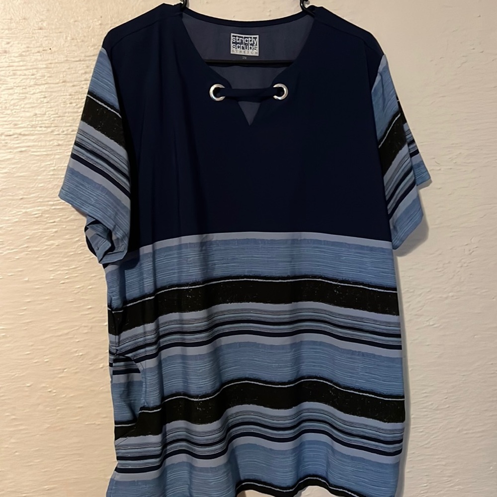 Blue striped scrub top